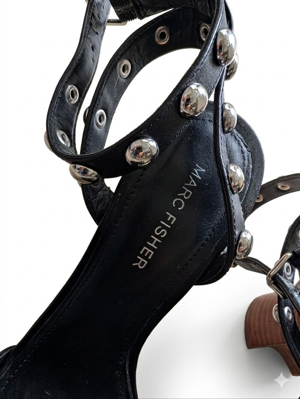 Marc Fisher Black Studded Ankle-Strap Heels - Picture 5 of 6
